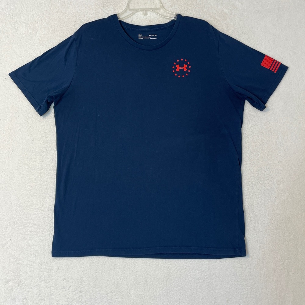 Under Armour Freedom HeatGear T-Shirt Mens XL Navy Blue Red Flag 1333350